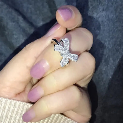 New Luxury Temperament Women Accessories Bow Ring  Romantic Wedding Birthstone Ring Anniversary Gift Princess Engagement Diamond Ring Jewelry