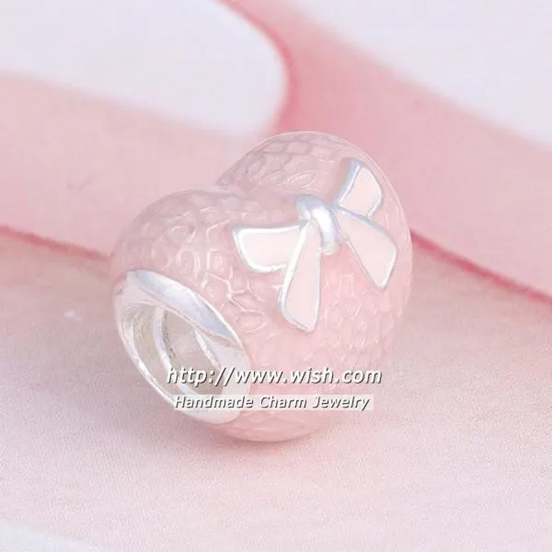 S925 Sterling Silver Fashion Jewelry Valentine'S Day Pink Enamel Love Charms Beads & Jewelry Making