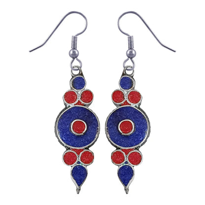 Handmade Drop Earring for Women, Coral Lapis Lazuli Gemstone Earrings, Ethnic Designer Silver Plated Fashion Jewelry for Gifts