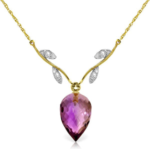 14K Solid Gold Necklace Diamonds Briolette Amethyst