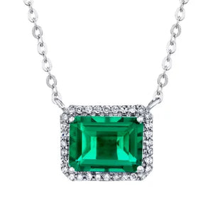 925 Sterling Silver Lab Created Emerald and 0.08 CT. T.W. Diamond Necklace