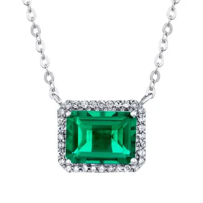 925 Sterling Silver Lab Created Emerald and 0.08 CT. T.W. Diamond Necklace