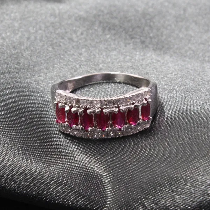 100 % real blood red ruby wedding ring 7 pcs 2.5 mm * 5 mm natural ruby silver ring classic 925 sterling silver ruby ring
