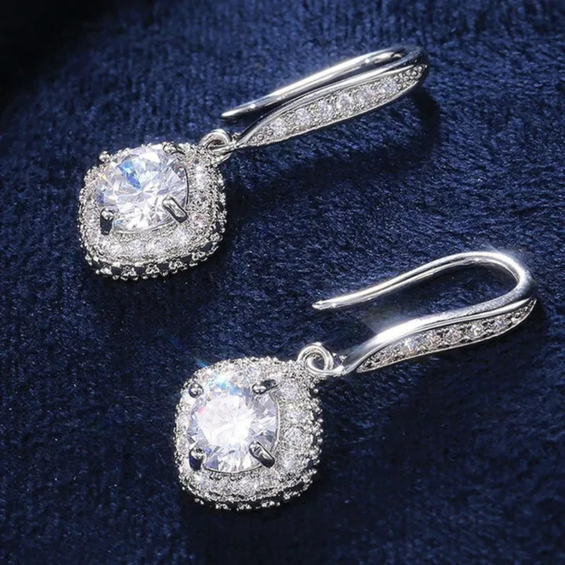 Lady Elegant Fashion Noble 925 Silver Diamond Dangle Drop Earrings for Women Jewelry