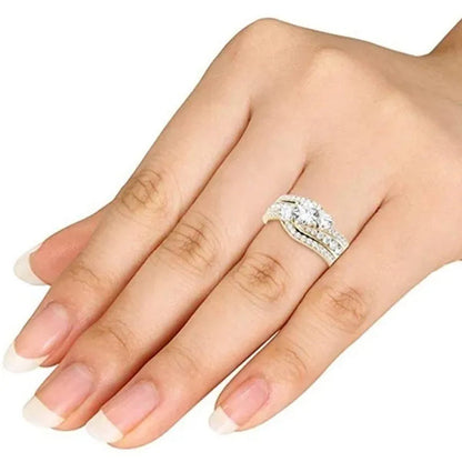 6 Styles Exquisite Women Ladies 18K Gold Natural White Sapphire Diamond Ring Set Anniversary Christmas Gift Engagement Bridal Wedding Jewelry Rings Size 6-10