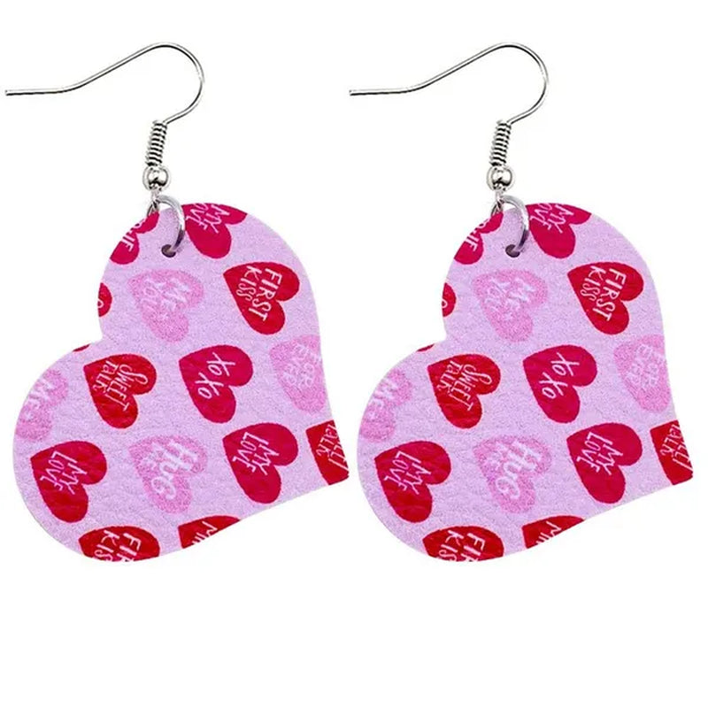 Europe and America 2021 New Valentine'S Day Leather Heart-Shaped Love Red Lips Double-Sided Printing PU Earrings