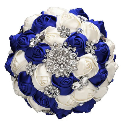 20CM Satin Ribbon Rhinestone Simulation Flowers Bridal Bouquet Handmade Diamond Brooch Wedding Bouquet Bridesmaid Holding Flowers