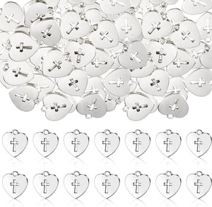 100 Pieces Silver Religious Charms Cross Charms Alloy Metal Heart Cross Pendants Heart Cross Charms for Religious Gatherings Party Supplies DIY Craft Bracelet Necklace Earrings Keychain Jewelry Making