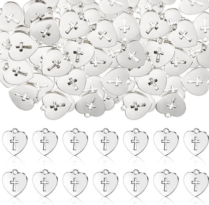 100 Pieces Silver Religious Charms Cross Charms Alloy Metal Heart Cross Pendants Heart Cross Charms for Religious Gatherings Party Supplies DIY Craft Bracelet Necklace Earrings Keychain Jewelry Making