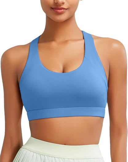 Sports Bra for Women, Medium-High Support Criss-Cross Back Strappy Padded Sports Bras Supportive Workout Tops