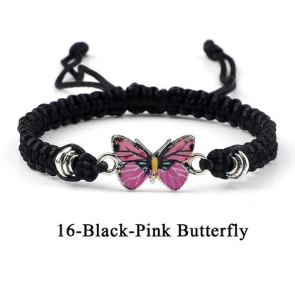 2022 Hot Adjustable Braided String Bracelet for Women Grey Butterfly Pendant Handmade Charm Bangles Fashion Girl Jewelry