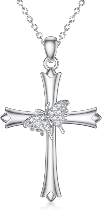 Diamond Cross Necklace for Women 925 Sterling Silver D Color Diamonds Cross Pendant Religious Jewelry Gifts for Birthday Christmas Mother'S Day