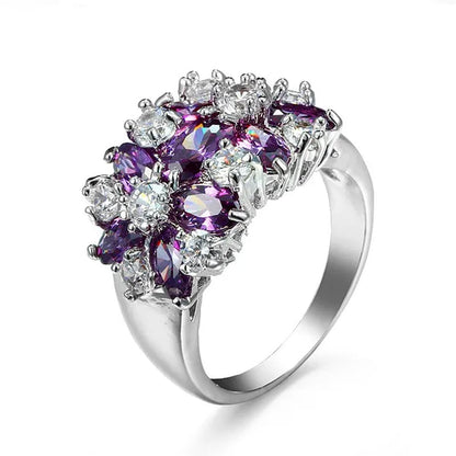 Fashion Women 925 Sterling Silver Sapphire & White Topaz Gemstones Rings Size 6 7 8 9 10