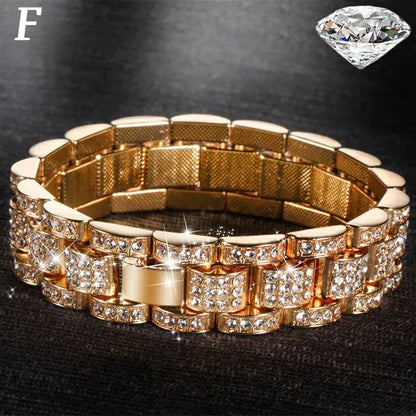 New Men's Women's Fashion Diamond Bracelet  Gold/925 Silver Plated Bracelet Luxury Bracelet Byzantine Chain Cuban Chain Birthday Holiday Gift (8 Inch)