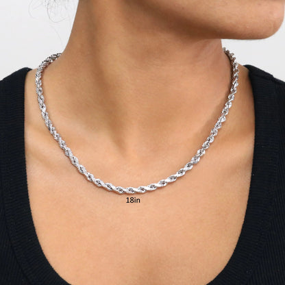 10K White Gold 5Mm Rope Chain Diamond Cut Pendant Necklace, Mens Jewelry 18" - 30"