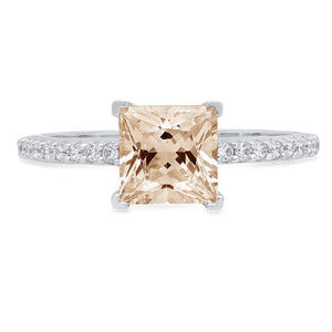 1.66Ct Princess Cut Champagne Simulated Diamond 14K White Gold Anniversary Engagement Ring Size 6