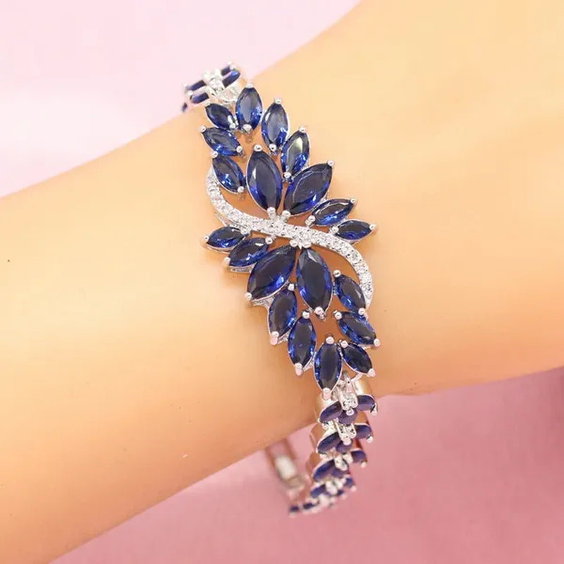 Women jewelry sets Flower Shaped Red/Blue/Green Stones Rings Necklace Earrings