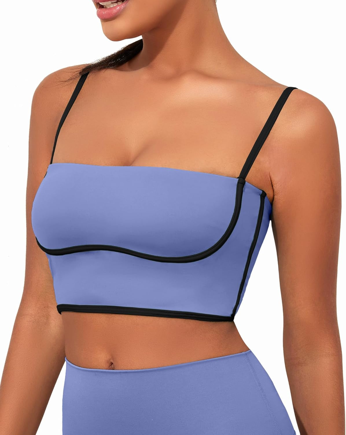 Womens Workout Tank Tops Square Neck Longline Sports Bra Support Crop Yoga Top Spaghetti Strap Built in Bras