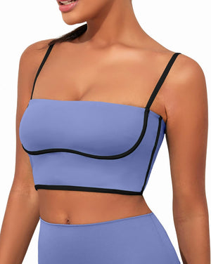 Womens Workout Tank Tops Square Neck Longline Sports Bra Support Crop Yoga Top Spaghetti Strap Built in Bras