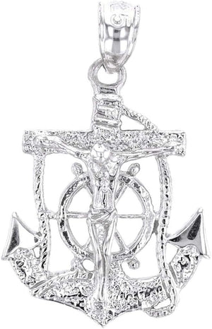 Religious Jewelry Solid Sterling Silver Mariners Anchor Crucifix Pendant
