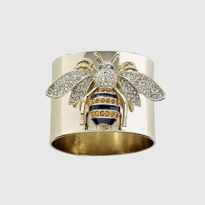 YOHAPP Unique Steam Punk Jewelry  gold plated Diamond Bee Ring Bee Jewelry Wide Band Ring for Women Anniversary Gift