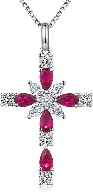 Star Cross Necklace for Women 925 Sterling Silver Infinity Cross Pendant with Birthstone Cubic Zirconia, Cross Jewelry Gift for Women Mom Girlfriend, with Gift Box