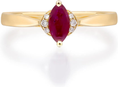 14K Yellow Gold Mozambique Genuine Ruby Ring with Diamonds for Women | Ethically, Authentically & Organically Sourced (Marquise-Cut) Shaped Ruby Hand-Crafted Jewelry for Her | Ruby Ring for Women