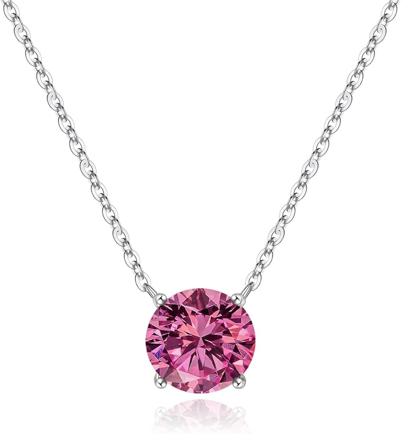 Birthstone Necklace for Women Girls - S925 Sterling Silver Genuine or Created round Birthstone Necklace Birthday Mothers Day Gifts 12 Months Birthstone Necklaces for Women Jewelry Gifts