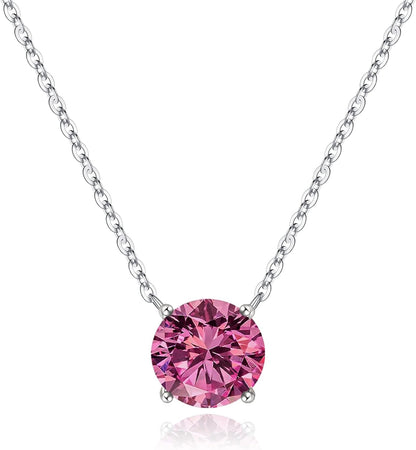 Birthstone Necklace for Women Girls - S925 Sterling Silver Genuine or Created round Birthstone Necklace Birthday Mothers Day Gifts 12 Months Birthstone Necklaces for Women Jewelry Gifts