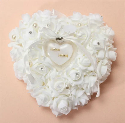 Wedding Favors Rose Heart Shaped Design Ring Box Pillow Cushion Case Holder Gift
