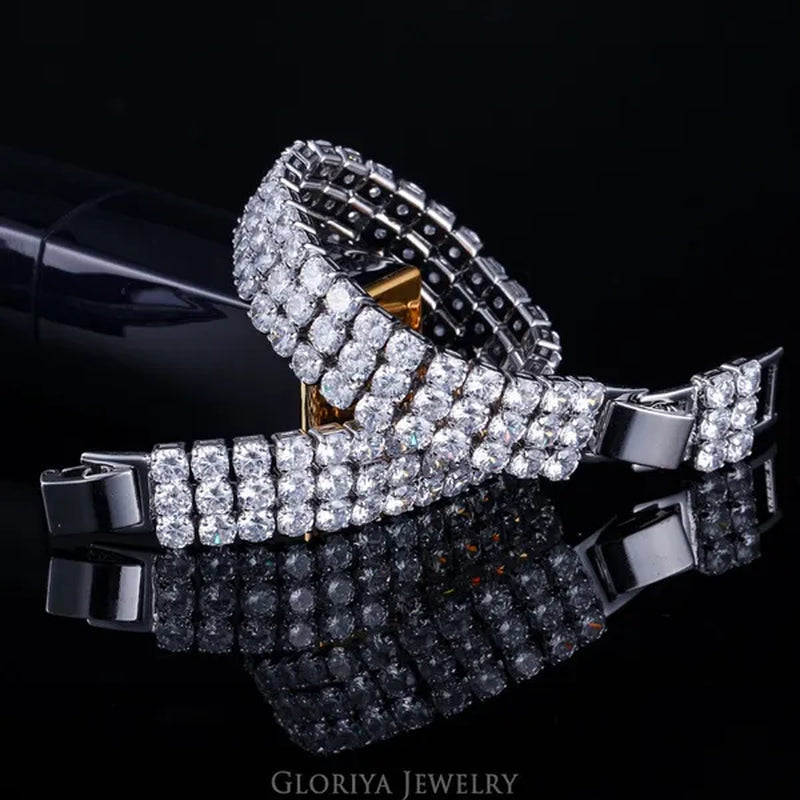 Gloriya Hot Selling Gorgeous 3 Row Round Sparkly Top Grade Zirconia Wide Bridal Bracelets for Women Engagement Wedding Party Jewelry