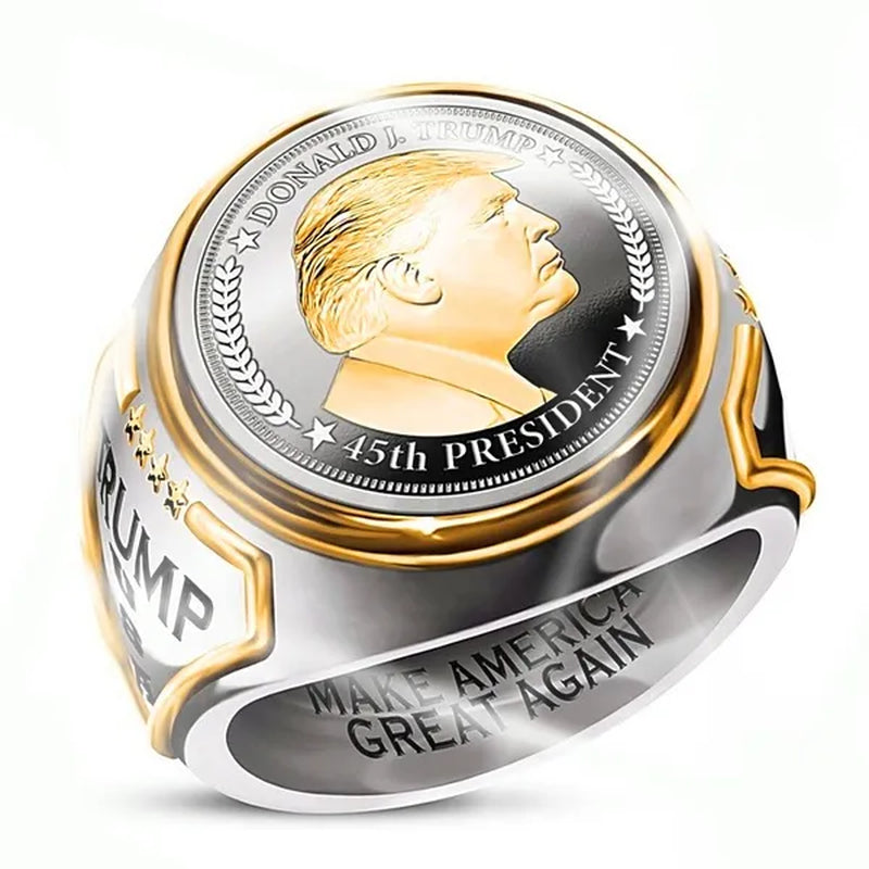 President Trump Ring,Gold Platedmens Ring,Handmade Ring,Hip Hop Ring ,Mens Band Ring,Vintage Mens Ring,Gold Platedhandmade Ring,Elegant Men'S Ring
