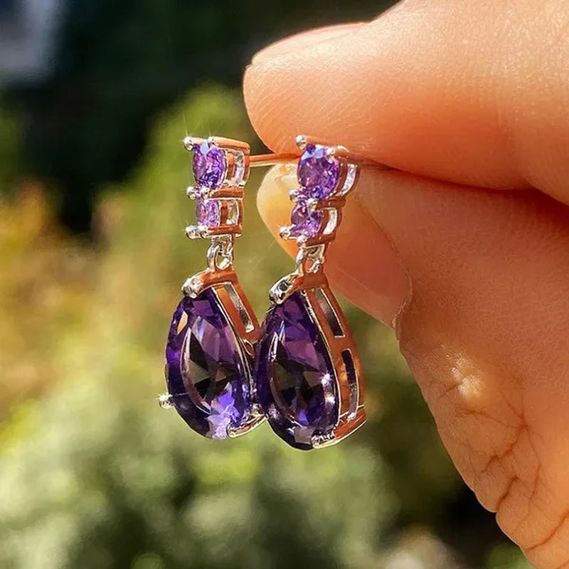 Exquisite Waterdrop Amethyst Drop Earrings for Women Engagement Wedding Jewelry Lover Birthday Gift - WORLD TIME VISITS