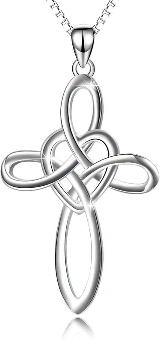 Celtic Knot Cross Necklace Sterling Silver Infinity Love Heart Pendant Necklace