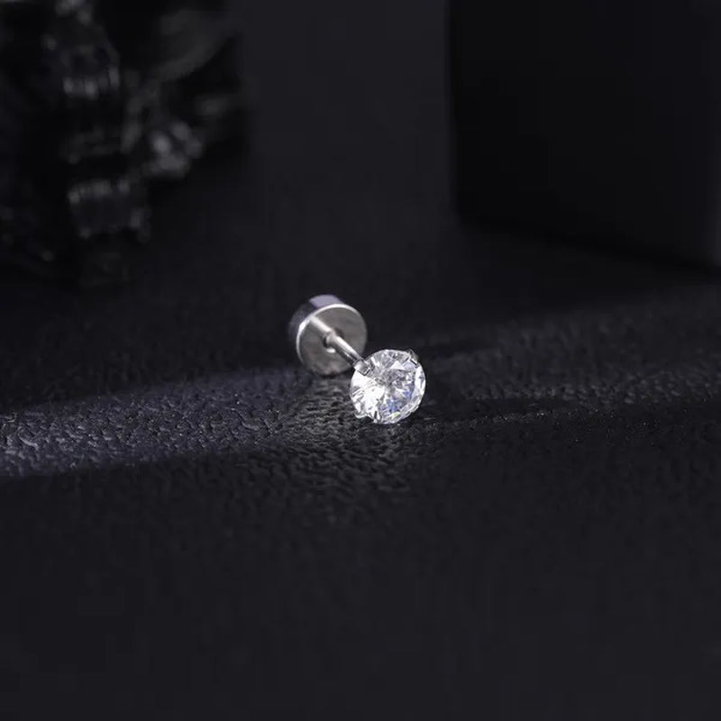 1 Pair Stainless Steel White Zircon Stud Earrings for Women Men Claw Earring Ear Helix Cartilage Piercings Flat Back Earrings Jewelry 20G