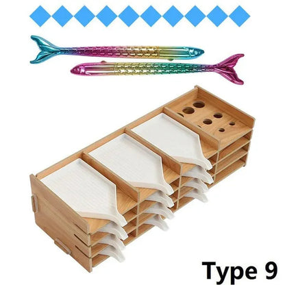 Diamond Painting Tool Tray Point Drill Pen Wood Organizer Holder Detachable Diamond Embroidery Accessories