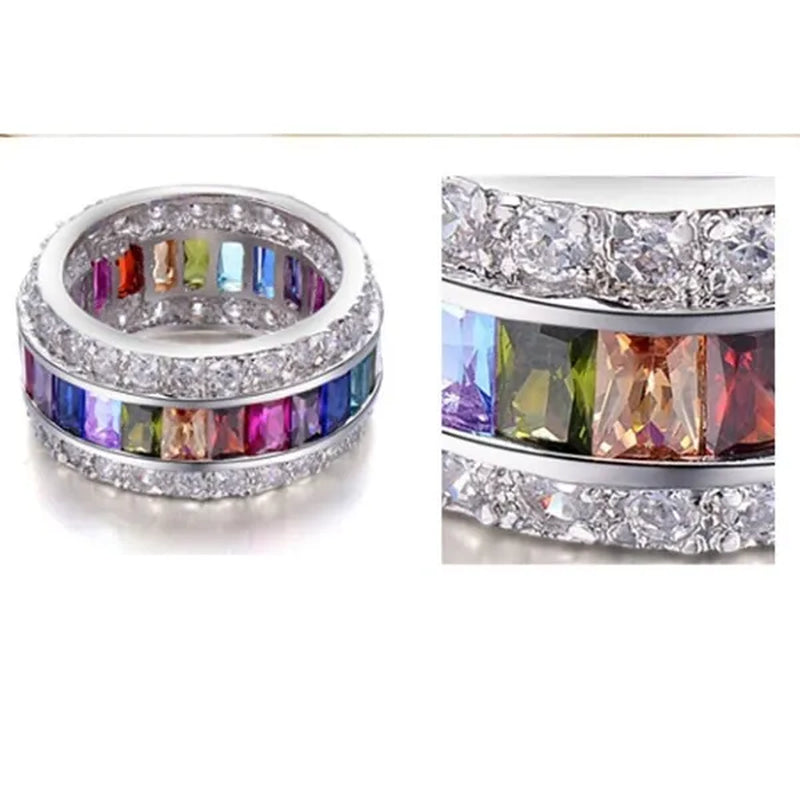 Splendid 925 Sterling Silver Natural Gemstone Multicolor Sapphire Diamond Eternity Stackable Ring Wedding Birthstone Engagement Bridal Women Brand Jewelry - WORLD TIME VISITS
