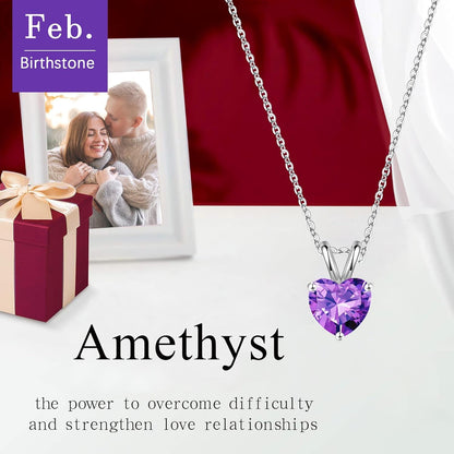 Heart Birthstone Necklace for Women - Dainty Heart Birthstone Pendant Sparkle 925 Sterling Silver Necklace Anniversary Birthday Gifts for Women Mom Wife Daughter Grandma Jewelry Gifts