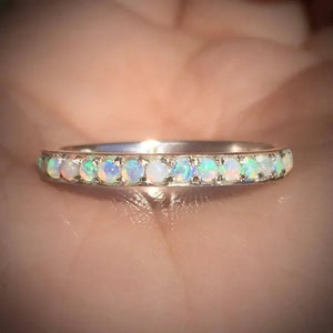 Women's Fashion Exquisite 925 Sterling Silver Natural White Opal Eternity Diamond Ring Elegant Female Birthday Party Jewelry Romantic Princess Proposal Engagement Anniversary Gift Stackable Rings for Women Bride Wedding Band Size 4-12 Bague Femme