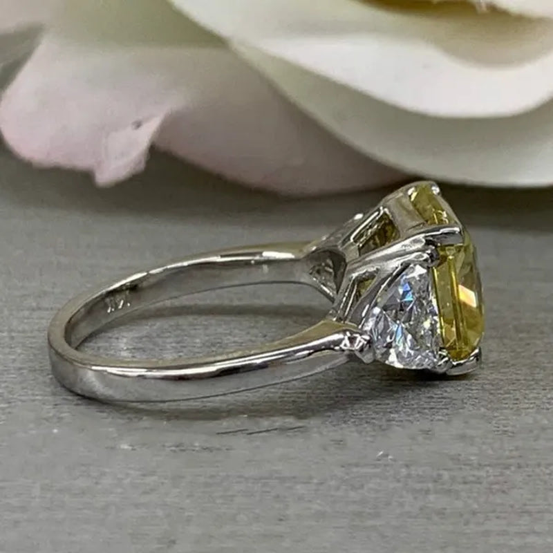 Fashion 925 Pure Silver Round Yellow Diamond Engagement Wedding Anniversary Set Ring Size 6-11