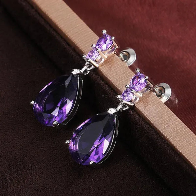 Exquisite Waterdrop Amethyst Drop Earrings for Women Engagement Wedding Jewelry Lover Birthday Gift - WORLD TIME VISITS
