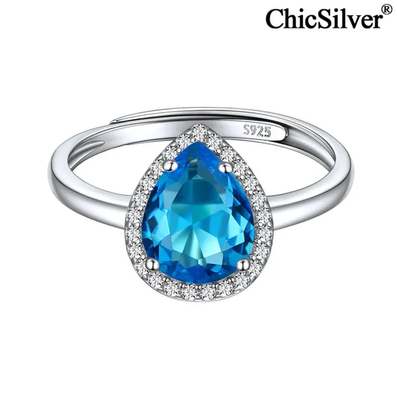 ChicSilver Pear Cut Teardrop Birthstone Promise Wedding Band Ring for Her 925 Sterling Silver Gemstone Jewelry for Women