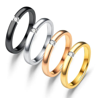 Fashion Stainless Steel Couple Ring Micro-Set Zircon Ring Simple Titanium Steel Cubic Zirconia Rings for Women