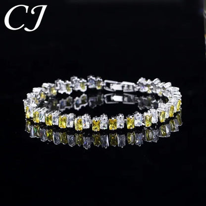 CANDICE Hottest Yellow Gold Plated Tennis Bracelet for Women Shiny Baguette Cubic Zircon Setting Gorgeous Party Jewelry Accessories
