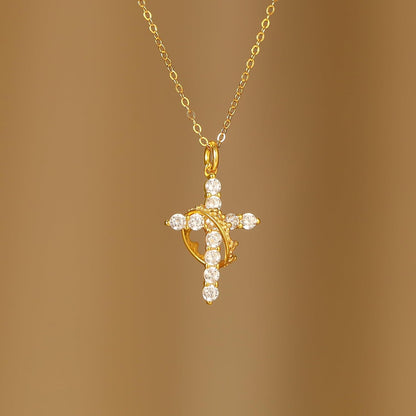 925 Sterling Silver Cross with Crown Necklace for Women 14K Gold Plated Cubic Zirconia Crucifix Pendant Necklaces Adjustable Choker Necklace Baptism Religious Christian Faith Jewelry Easter Gifts
