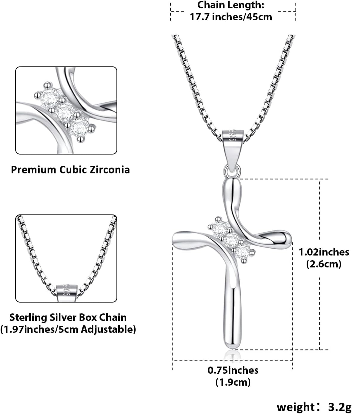 925 Sterling Silver Cross Necklaces for Women 12 Color Birthstone Necklace,Adjustable Cross Pendant with Cubic Zirconia,Ideal Hypoallergenic Jewelry Gift