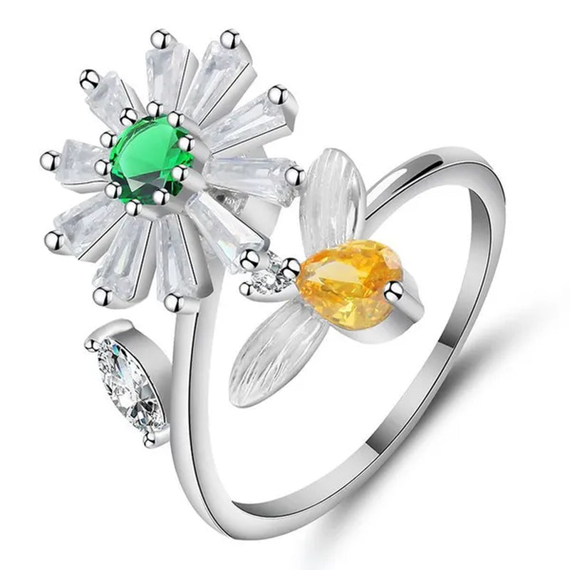 Flower Bees Silver Multicolor Creative Sweet Cute Princess Rings Daisy Opening Ring Adjustable Ring Anniversary Statement Natural Gemstones Pink Sapphire White Sapphire Ring