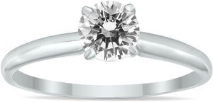 Certified 1/4 Carat - 1 Carat Diamond Solitaire Ring Available in 14K White Gold (J-K Color, I2-I3 Clarity)