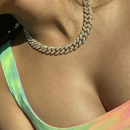 13MM  24K Gold/925 Silver Iced Out BlingBling Diamond Cuban Link Chain Miami Choker Necklace Bracelet Jewelry Set for Fashion Men and Women Hip Hop Jewelry - WORLD TIME VISITS