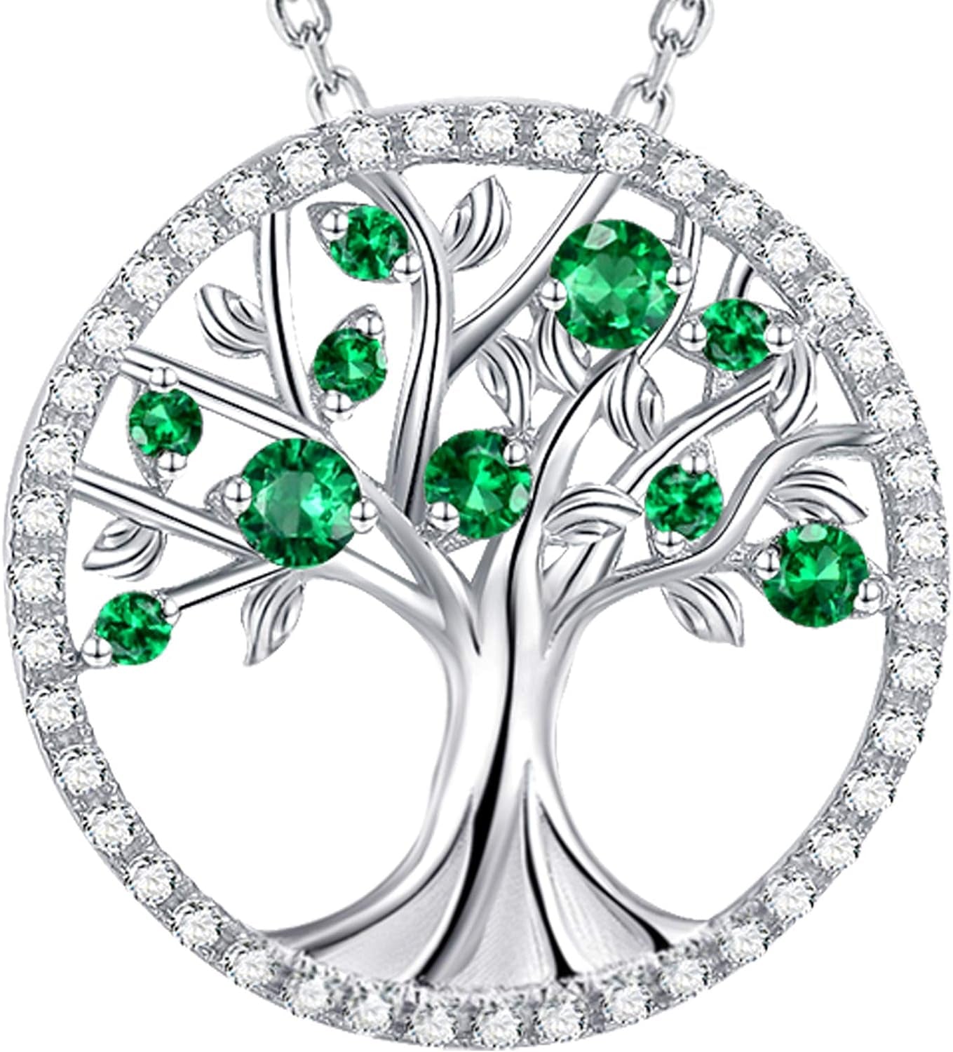 Tree of Life Necklace for Women May June Birthstones Emerald Pearl Necklace for Wife Birthday Gifts for Mother S925 Sterling Silver